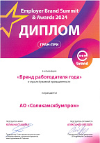 Employer Brand Summit  & Awards 2024 Диплом гран-при в номинации «Бренд работодателя года» в отрасли бумажной промышленности